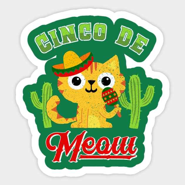 Cinco de Mayo Cat - Cinco de Meow -Funny Mexico Kids Sticker by CheesyB